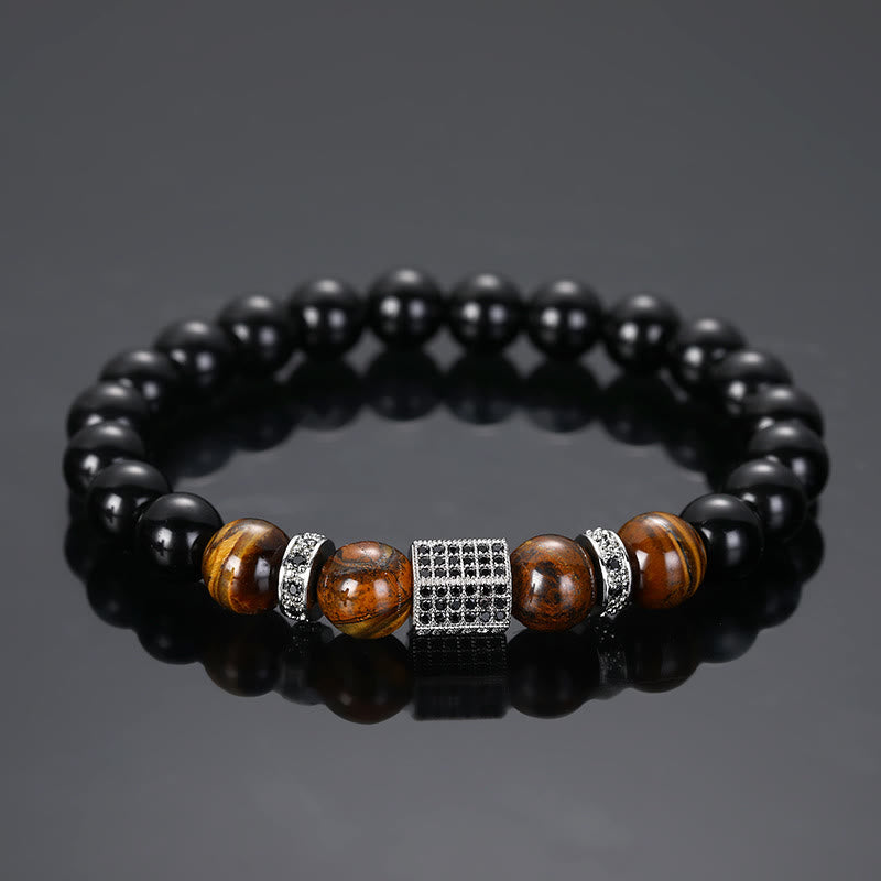 Olivenorma Men's Frosted Black Bead Tiger Eye Bracelet