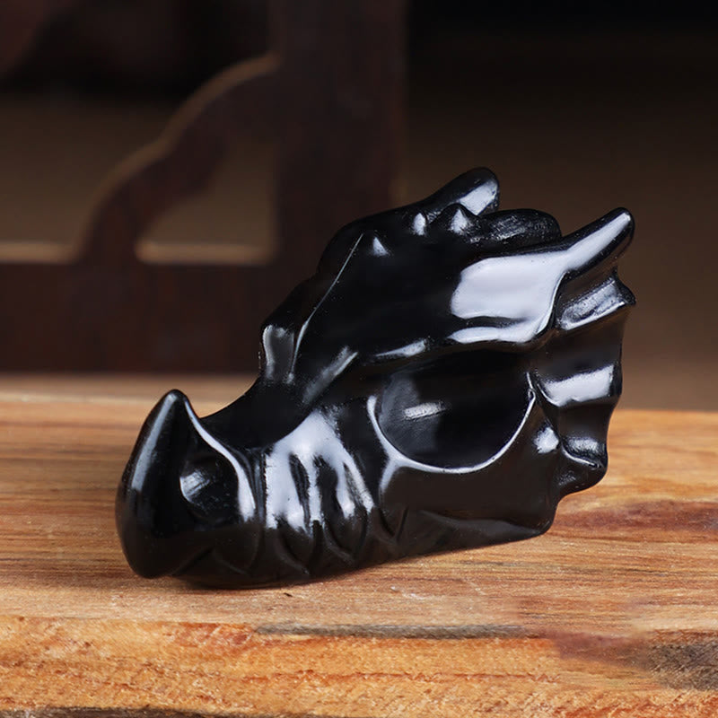 Olivenorma Crystal Stone Carving Dragon Head Gemstone Decoration - Obsidian - 8cm - image 3
