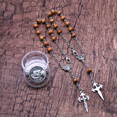 Olivenorma 6mm Wooden Bead Rosary Cross Bracelet