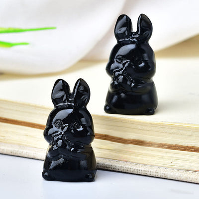 Olivenorma Natural Crystal Carrot Rabbit Carving Gemstone Decoration - Obsidian - image 11