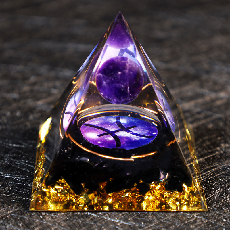 Olivenorma Amethyst Ball Obsidian Gravel Zodiac Pisces Orgone Pyramid