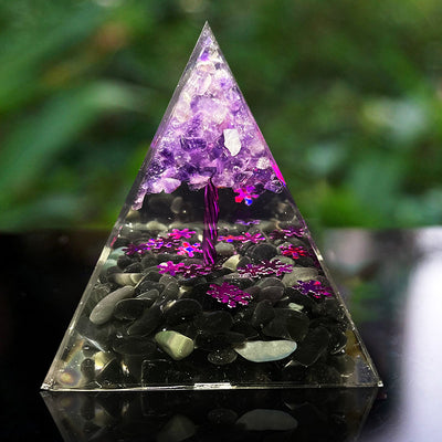 Olivenorma Amethyst Obsidian Tree Of Life Orgone Pyramid