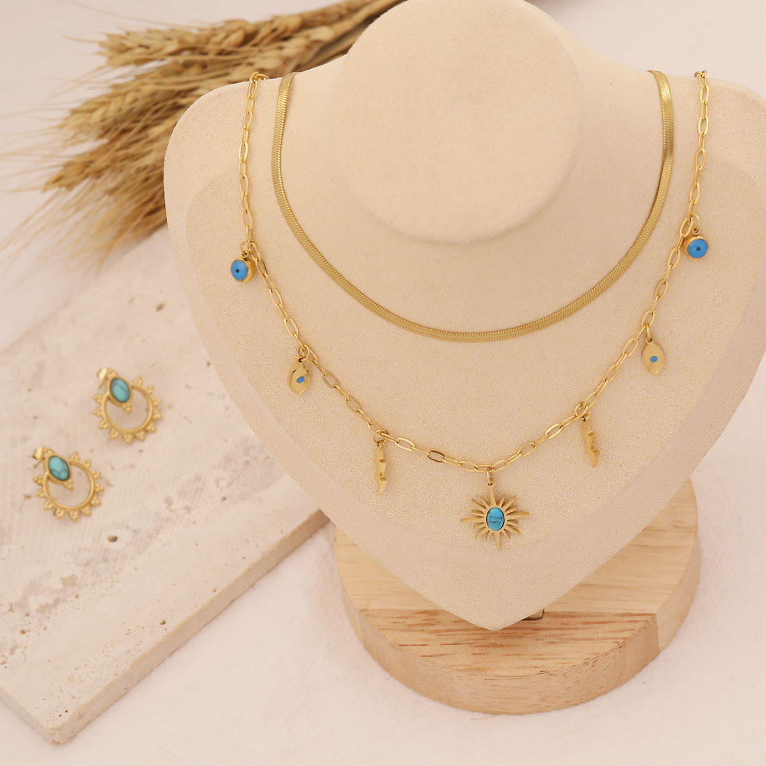 Olivenorma Turquoise Star Sun Pendant Necklace Bracelet Earrings