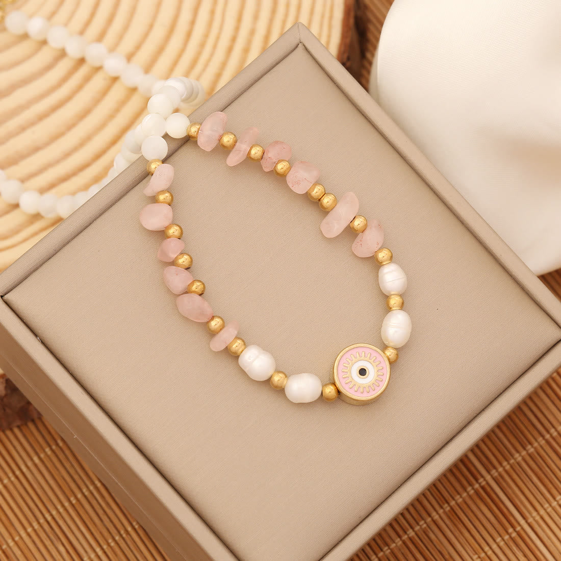 Olivenorma Natural Moonstone Pearl Evil Eye Necklace