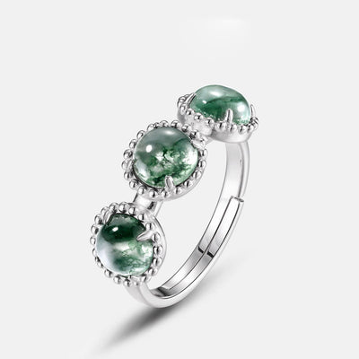 Olivenorma Three Set Round Moss Agate Adjustable Ring