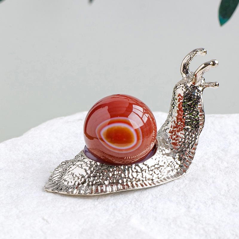 Olivenorma Natural Crystal Ball Holder Small Snail Gemstone Decoration - Red Agate - Silver - image 14
