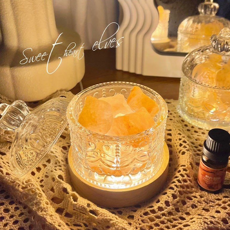 Olivenorma Diffuser Stone Carved Glass Cup Crystal Aromatherapy Lamp