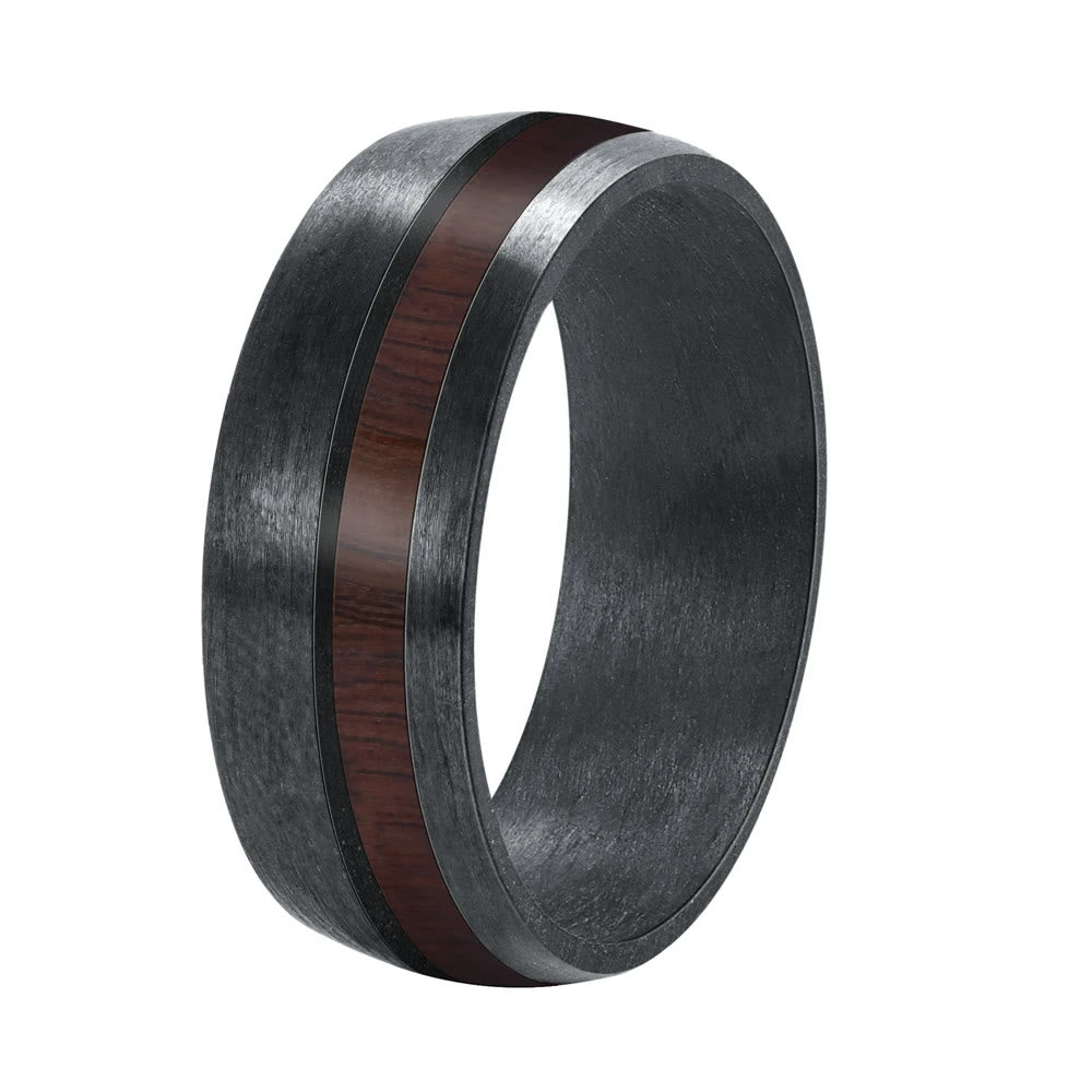 Olivenorma Black Carbon Fiber Whiskey Barrel Koa Wood Ring