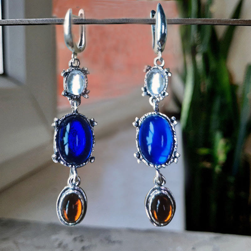 Olivenorma Oval Moonstone Sapphire Ethnic Witch Earrings