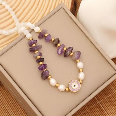 Olivenorma Natural Moonstone Pearl Evil Eye Necklace