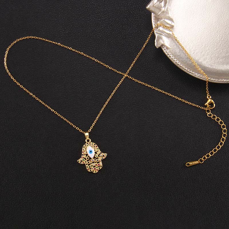 Olivenorma "Good Fortune" Hamsa With Evil Eye Necklace