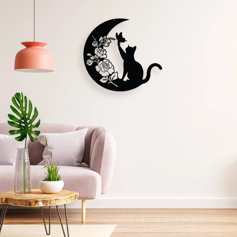 Olivenorma Cresent Moon and Cat Metal Wall Decor