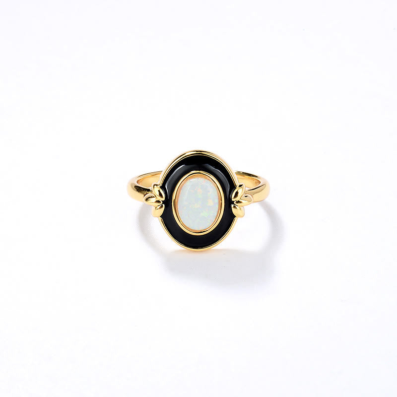 Olivenorma Dainty Opal Black Epoxy Vintage Ring