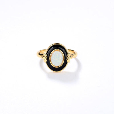 Olivenorma Dainty Opal Black Epoxy Vintage Ring