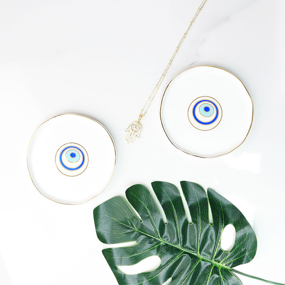 Olivenorma Ceramic Evil Eye Gold Rim Jewelry Dish Coaster