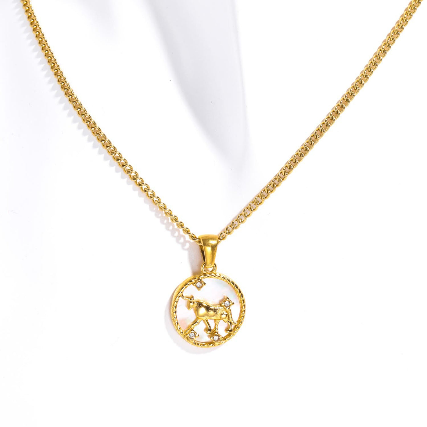 Olivenorma Shell Zodiac 18k Gold Titanium Steel Necklace