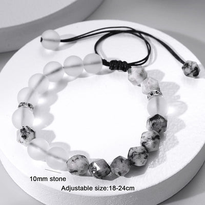 Olivenorma 10mm Brushed White Crystal Beaded Strap Bracelet