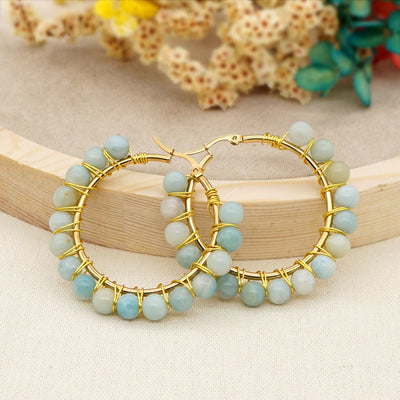 Olivenorma Boho Natural Crystal Beads Large Hoop Earrings