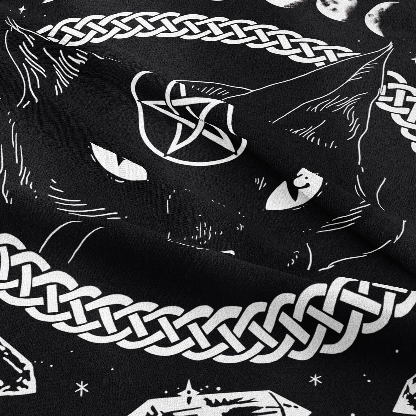 Olivenorma Black Cat Witch Moon Phase Pattern Tapestry