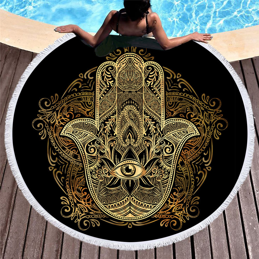 Olivenorma Hamsa Print Round Beach Towel Tapestry