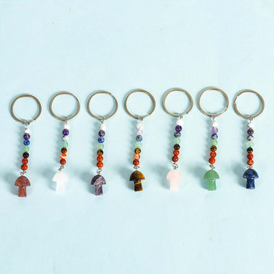 Olivenorma Chakra Crystal Mushroom Beaded Keychain