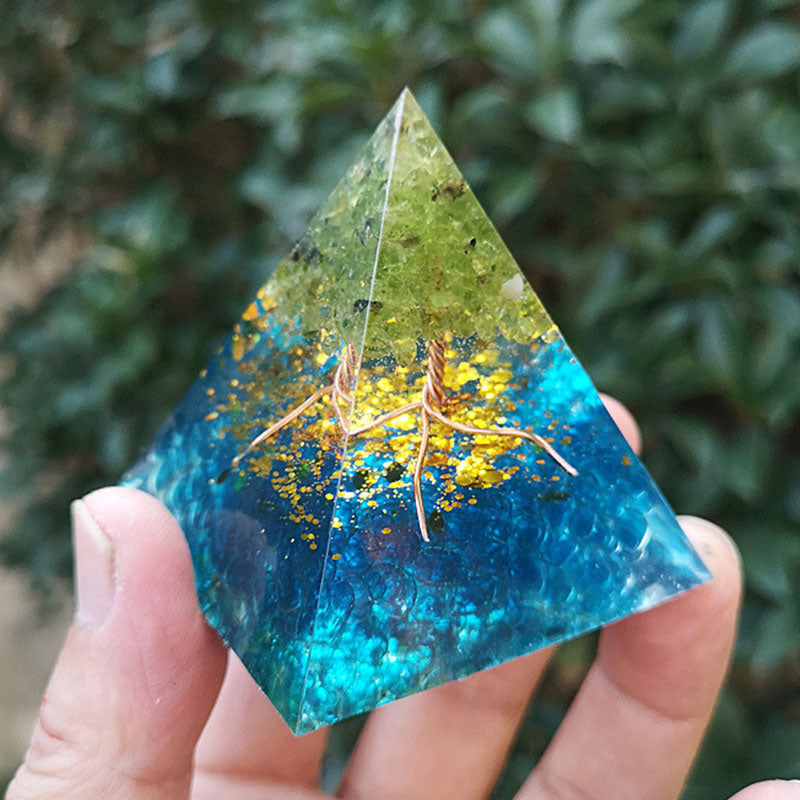 Olivenorma Aquamarine Peridot Tree Of Life Orgone Pyramid