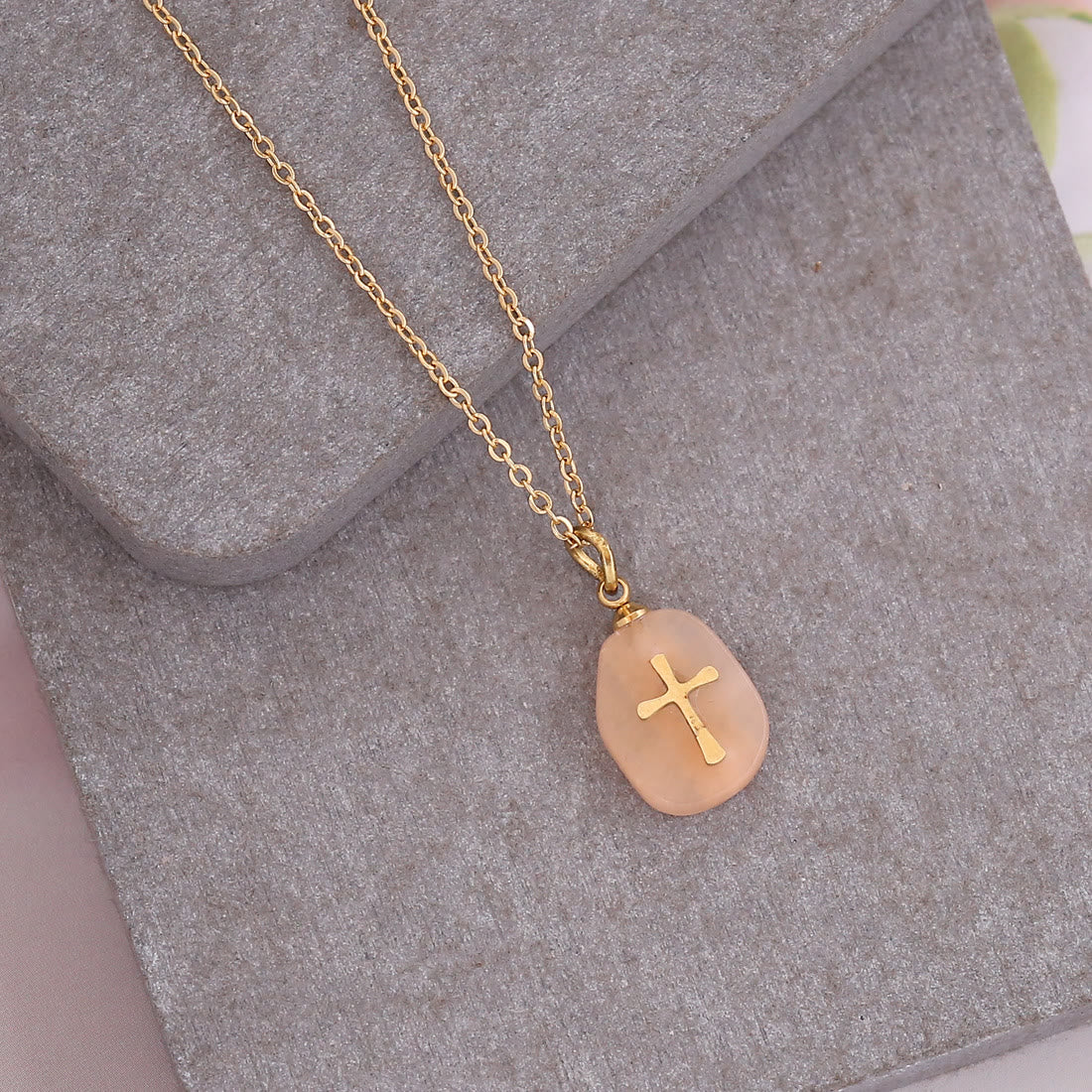 Olivenorma Natural Stone Cross Pendant Necklace