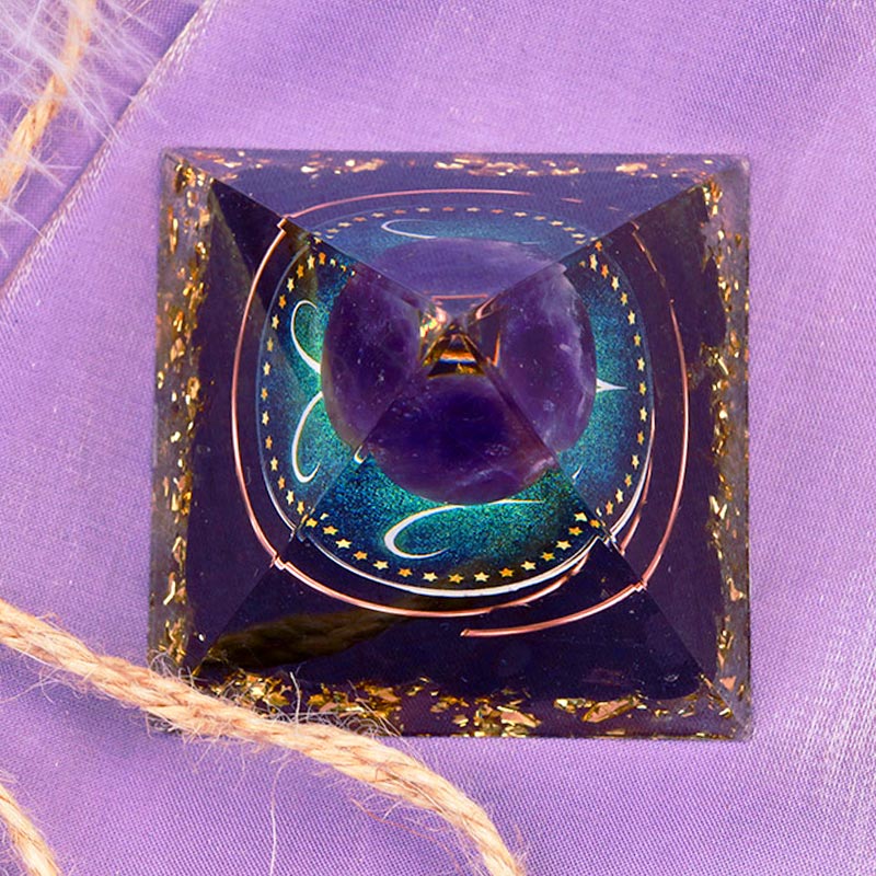 Olivenorma Amethyst Sphere With Obsidian Zodiac Aries Orgone Pyramid