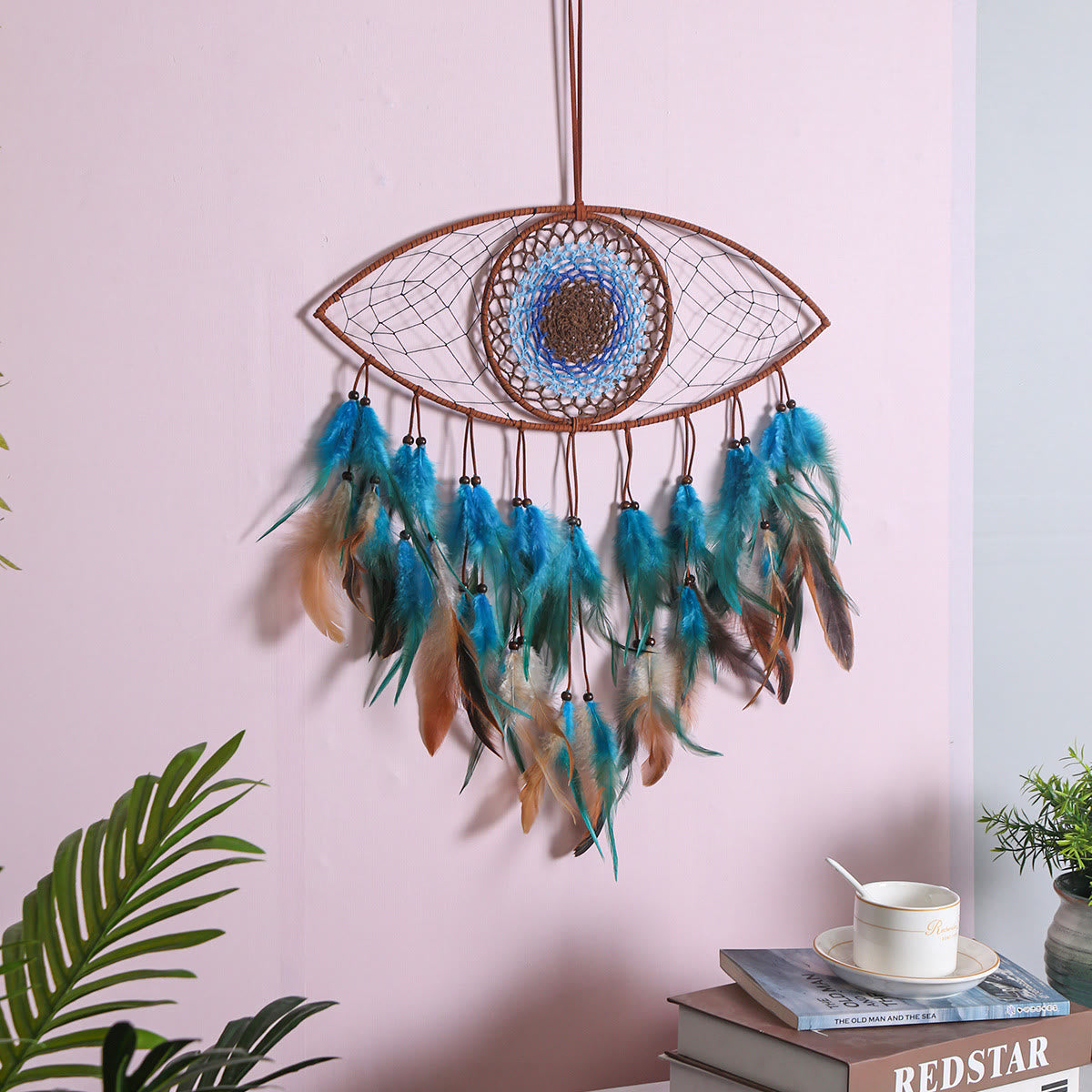 Olivenorma Evil Eye Green Brown Feathers Dream Catcher