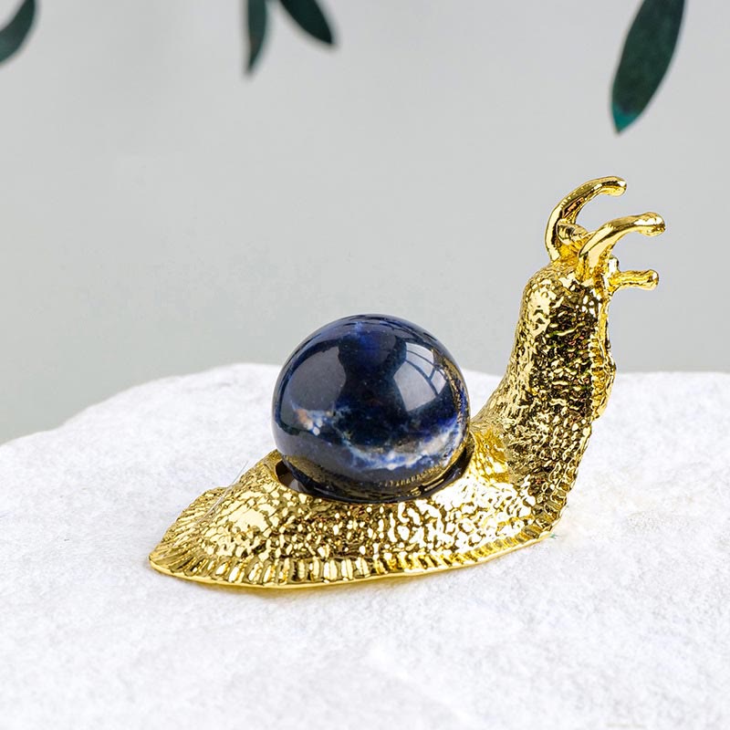 Olivenorma Natural Crystal Ball Holder Small Snail Gemstone Decoration - Sodalite - Golden - image 19