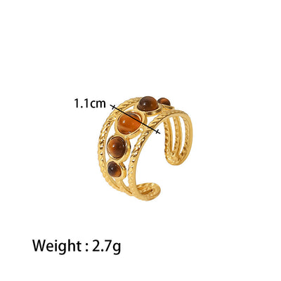 Olivenorma French Vintage Natural Stone Open Ring Set