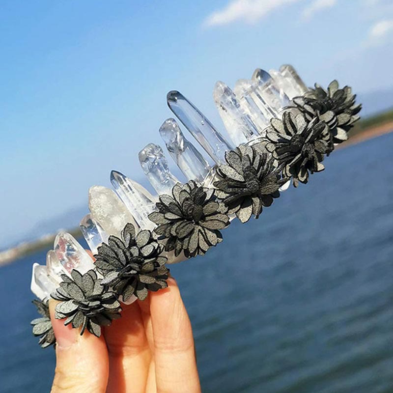 Olivenorma Natural Crystal Rainbow Crown Flower Tiara