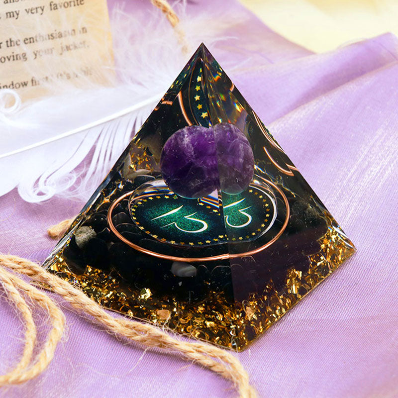 Olivenorma Amethyst Sphere With Obsidian Zodiac Libra Orgone Pyramid