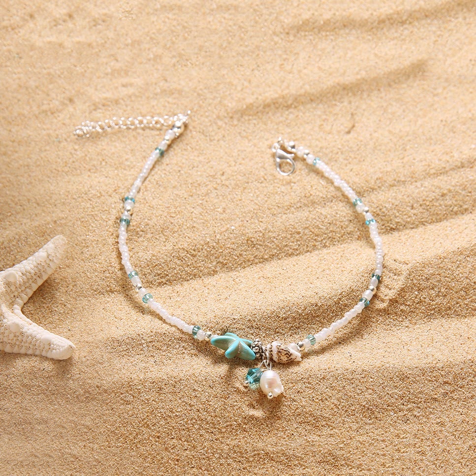 Olivenorma Freshwater Pearl Turquoise Sea Starfish Shell Anklets