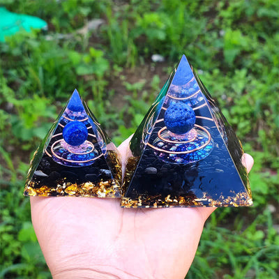 Olivenorma Lapis Lazuli Sphere with Obsidian Orgone Pyramid