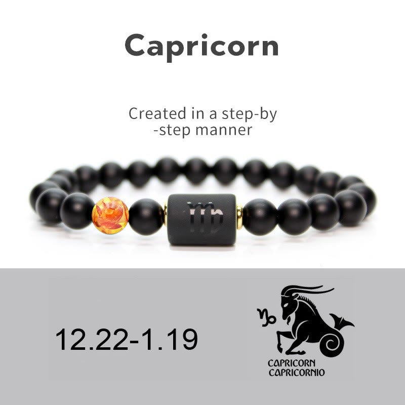 Olivenorma Natural Black Onyx Zodiac Men Bracelet