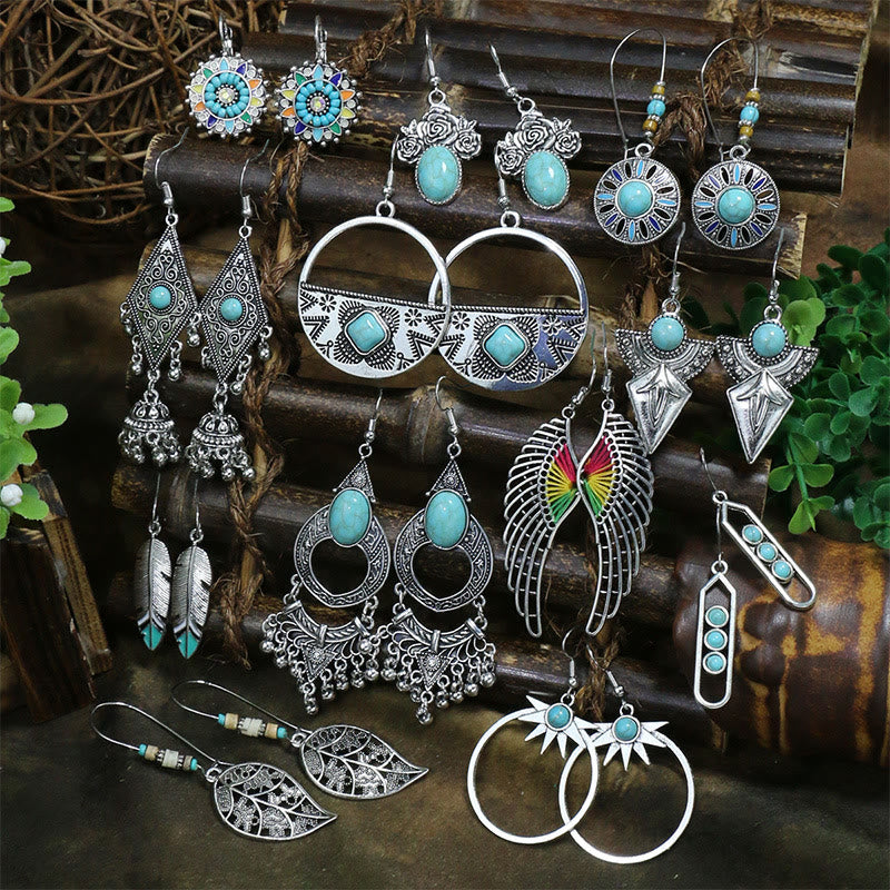 Olivenorma Turquoise Dangle Boho Gorgeous 12 Pieces Earrings