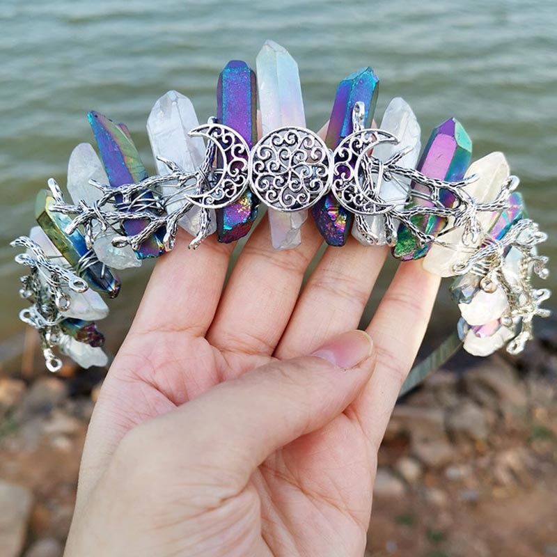 Olivenorma Natural Iridescent Two-Tone Crystal Stitching Crown Headband