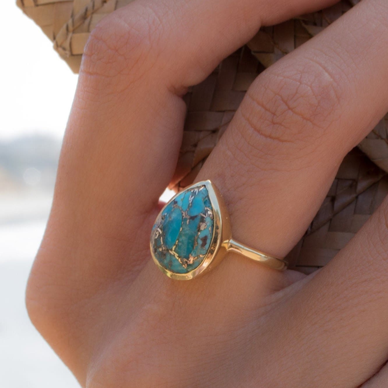 Olivenorma Copper Turquoise Tear Drop Ring