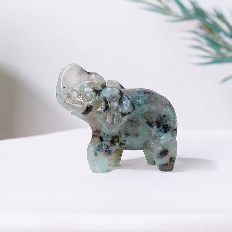 Olivenorma Natural Crystal Elephant Carving Ornament Gemstone Decoration