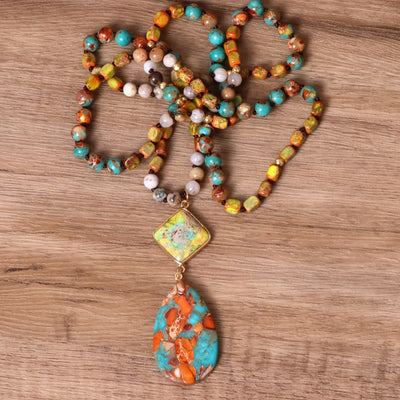 Olivenorma Natural Drop Shape Oyster Turquoise Mala Necklace