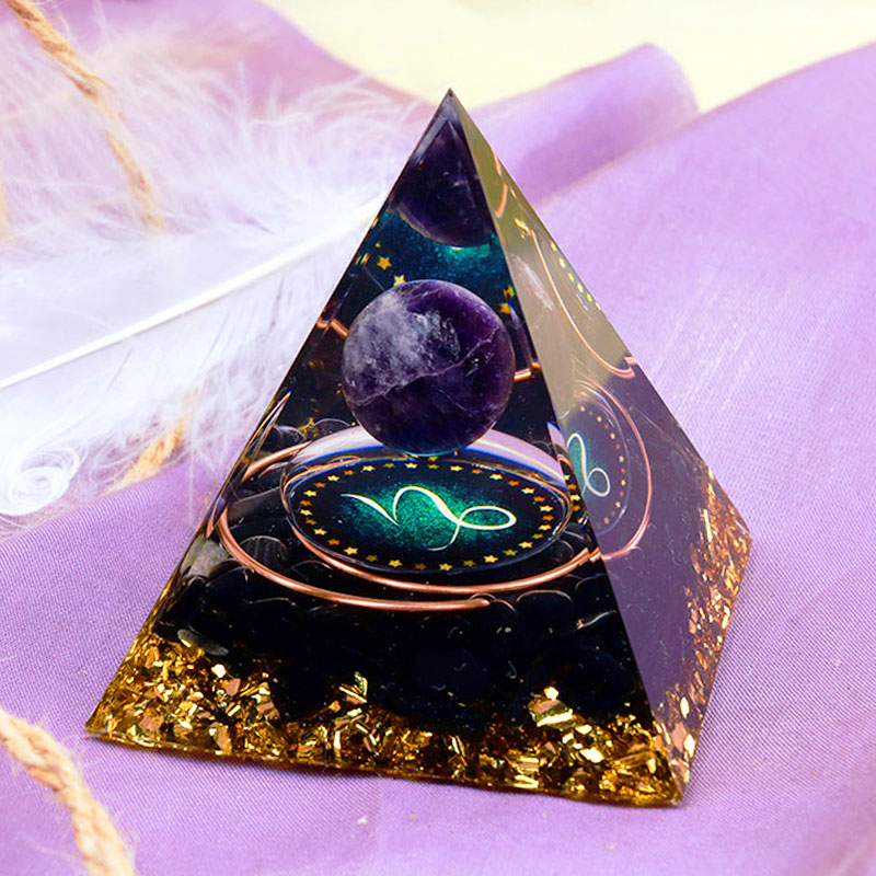 Olivenorma Amethyst Sphere With Obsidian Zodiac Capricorn Orgone Pyramid