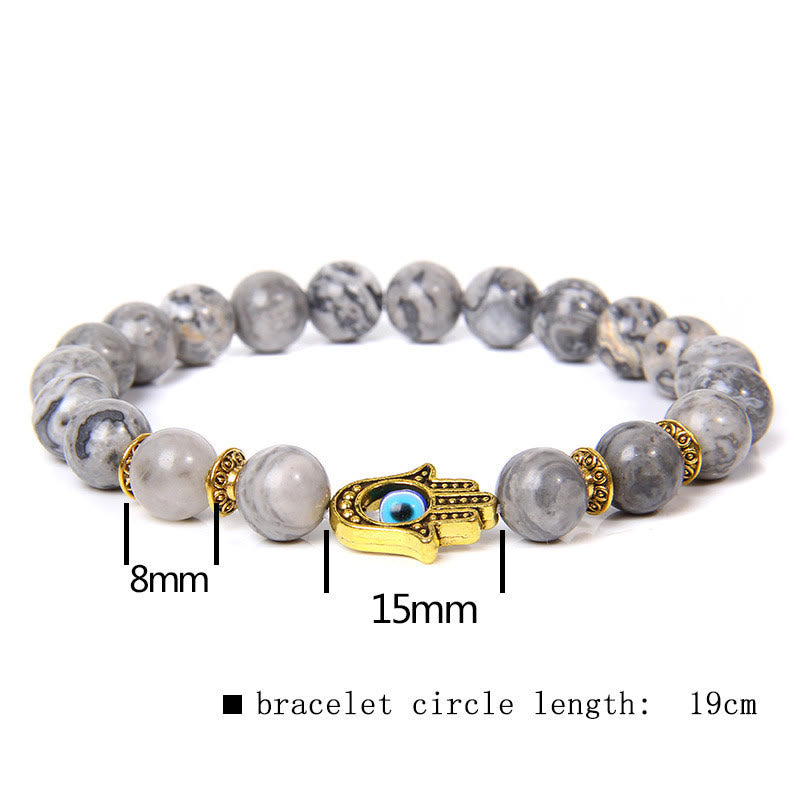 Olivenorma Evil Eye Hamsa 8mm Natural Beaded Men Bracelet