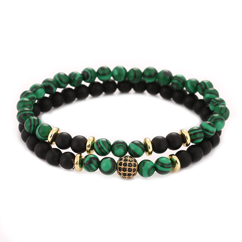 Olivenorma Natural Crystal Two Layer Beaded Men Bracelet