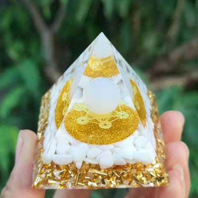 Olivenorma White Agate Clear Quartz Metatron's Cube Symbol Orgone Pyramid