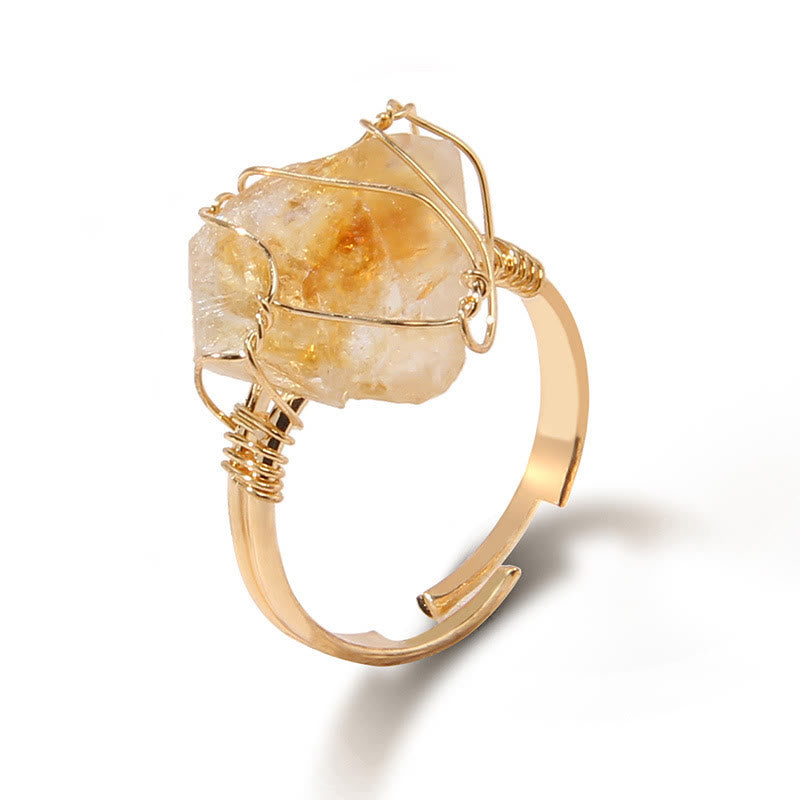 Olivenorma Natural Irregular Rough Wire Wrap Gemstone Ring