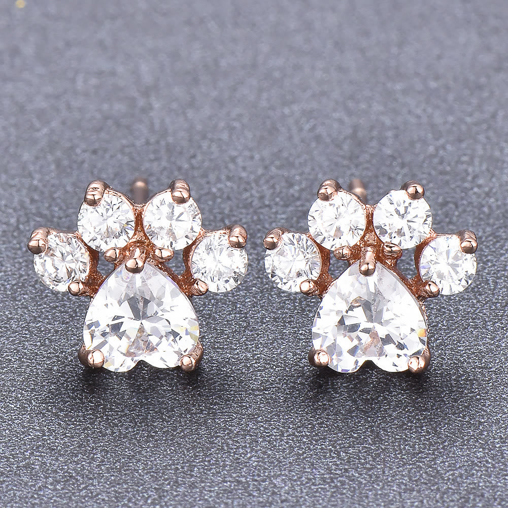 Olivenorma Kawaii Opal White Zircon Kitty Paw Earrings