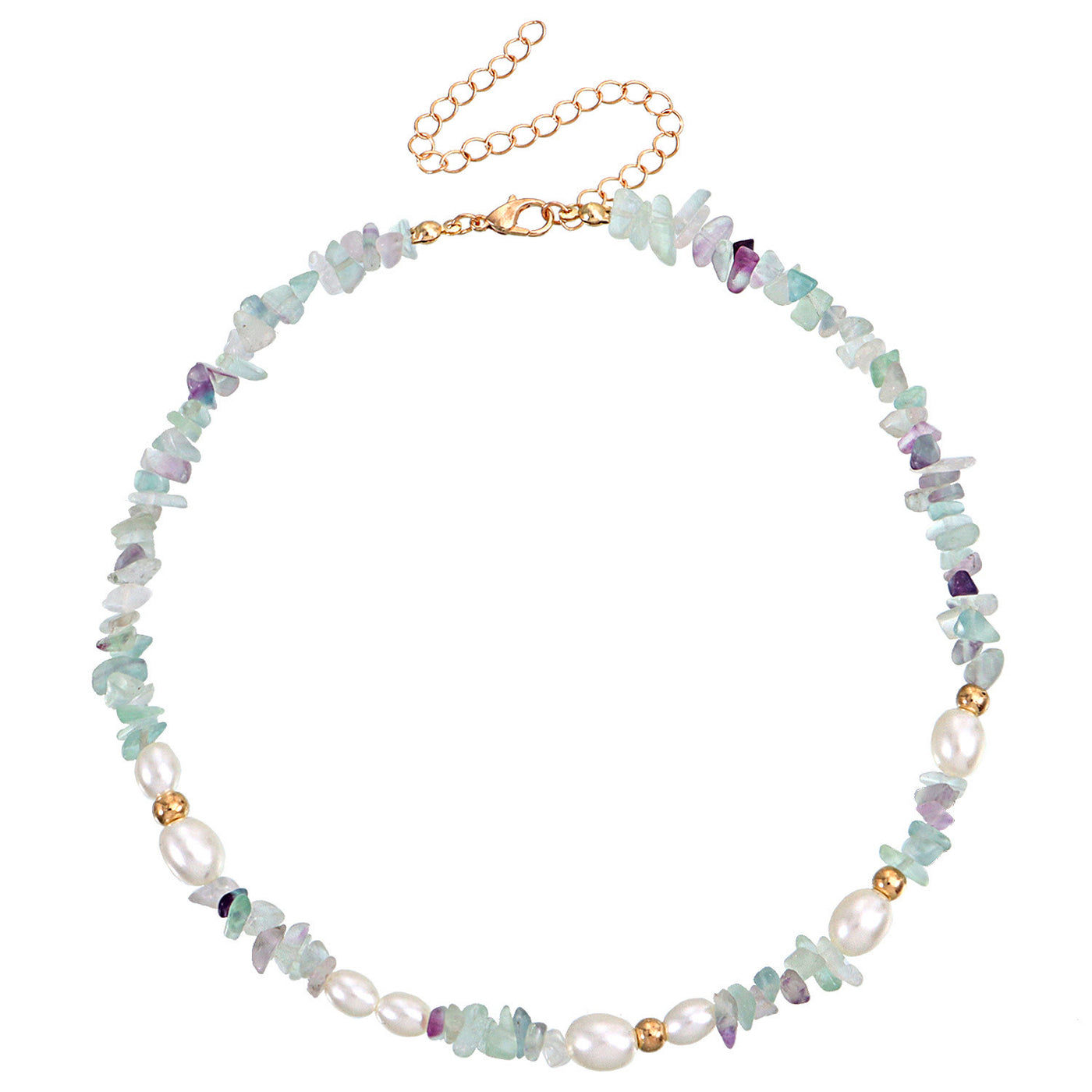 Olivenorma Bohemian Pearl Natural Irregular Stone Necklace - Pearl&Fluorite - image 10
