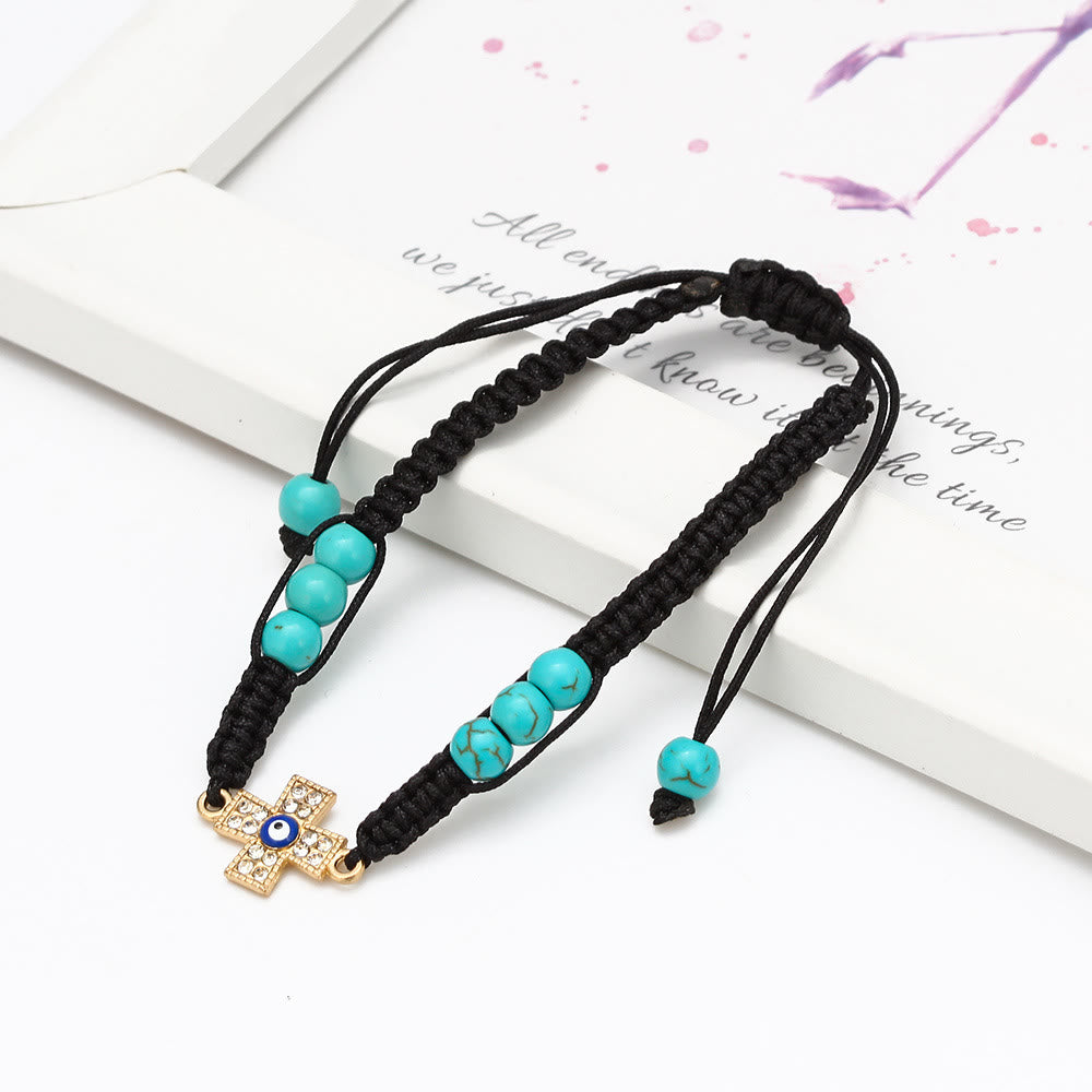 Olivenorma Turquoise White Zircon Evil Eye Braided Adjustable Bracelet