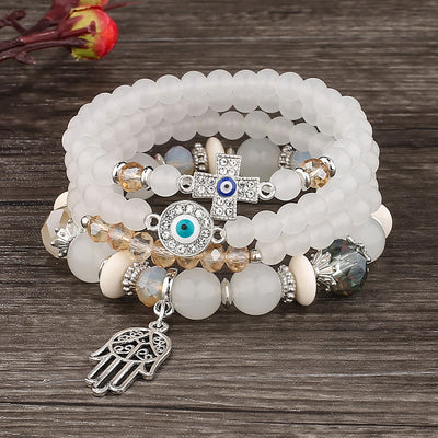 Olivenorma Evil Eye Hamsa Protection 4-Piece Bracelet Set